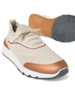 Brunello Cucinelli Techno Cotton Knit Runners With Heat-Bonded Details Biege - Image 2