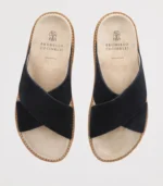 Brunello Cucinelli Black Suede Crossover Sandals - Image 3
