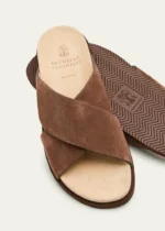 Brunello Cucinelli Brown Suede Crossover Sandals - Image 3