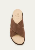 Brunello Cucinelli Brown Suede Crossover Sandals - Image 4