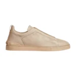 Zegna - Triple Stitch Deerskin Beige Slip On Sneakers
