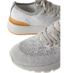 BRUNELLO CUCINELLI Cotton chiné knit sneakers in grey - Image 3